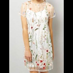 Floral Embroidery Mesh T-Shirt Dress